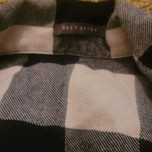 Suzy Shier Black And White Plaid Flannel Shirt M - Picture 7 of 7